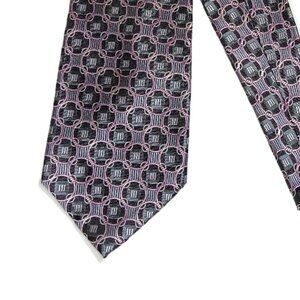Platinum Designs Silk Tie Men’s X-Long 66” Gray Mauve Geometric Art Deco Wide